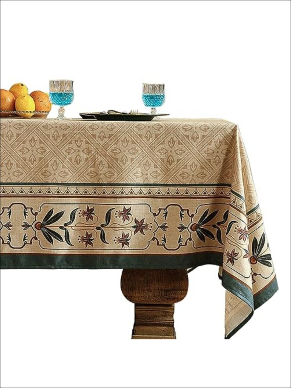 Linen Polyester Rectangular Tablecloth 87x55 Farmhouse Floral Dining Table Cover